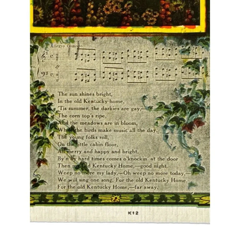 Vintage Litho Postcard Old Kentucky Home Music Lyrics Posted 1950 EC Kropp Co